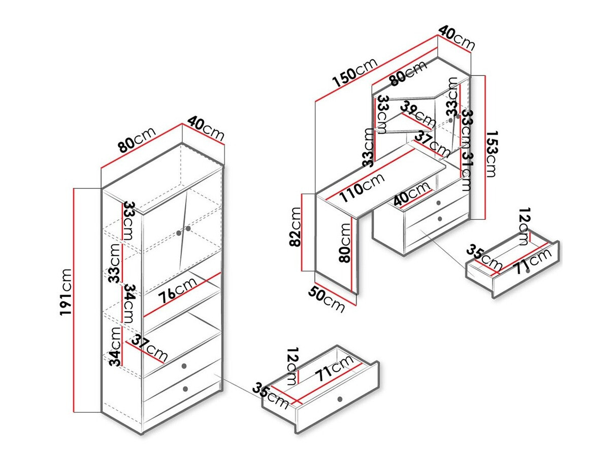Meubelset Almira 115 (Artisan eiken + Wit)