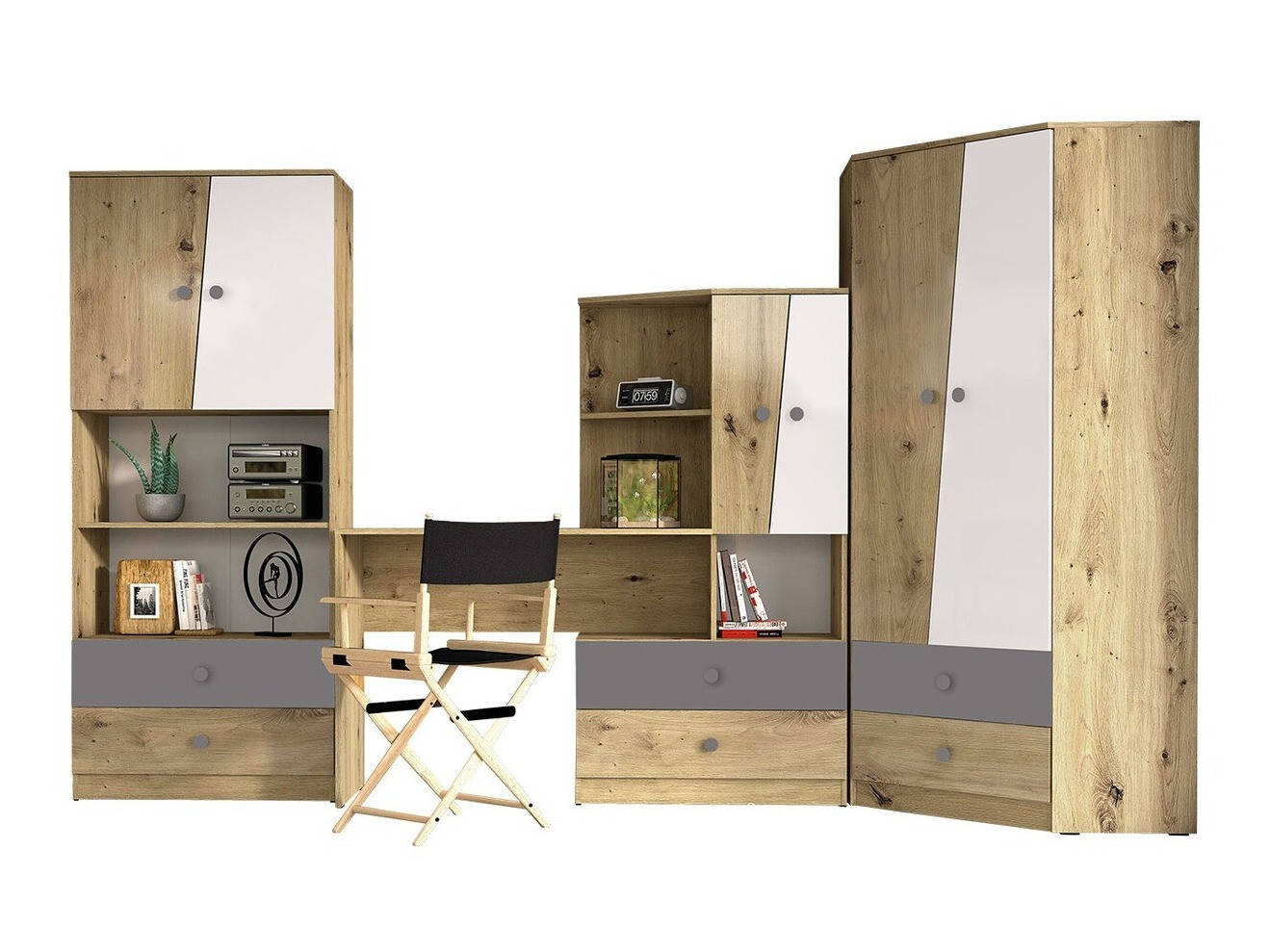 Meubelset Almira 116 (Artisan eiken + Wit + Grijs)