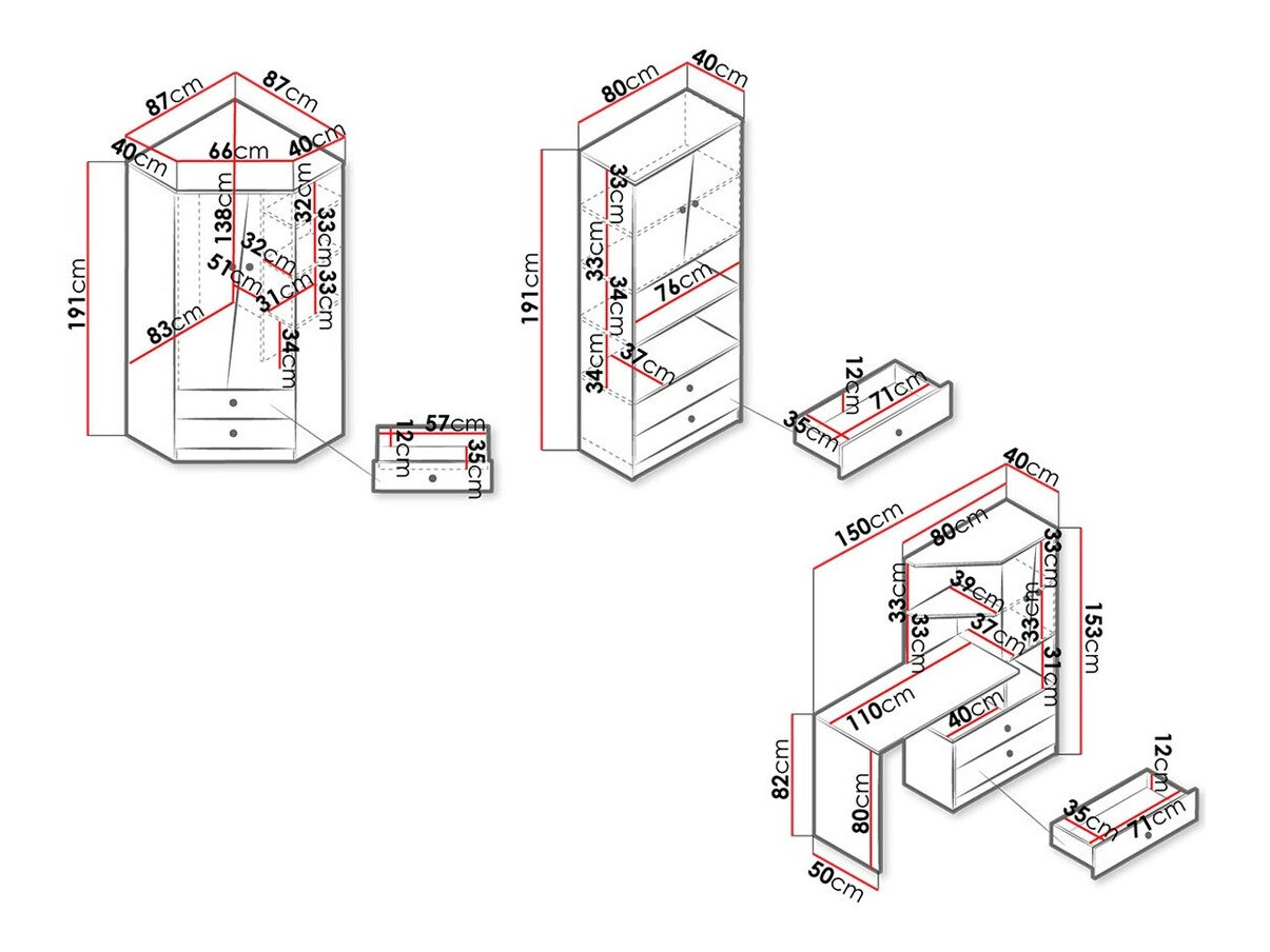Meubelset Almira 116 (Artisan eiken + Wit)