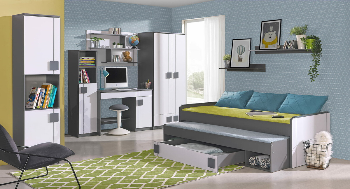 Bed Elmenou 115 (Wit + Antraciet)