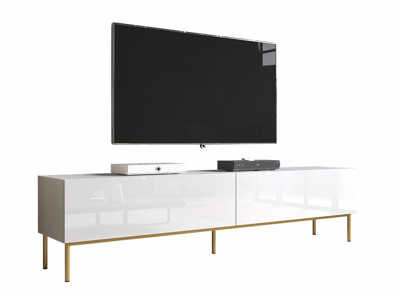 TV-meubel Charlotte 160 (Wit + Glanzend wit + Gouden)