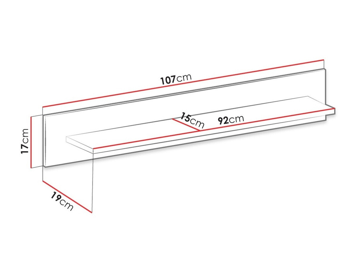 Wandplank Lima 135 (Wit + Glanzend wit + Riviera eiken)