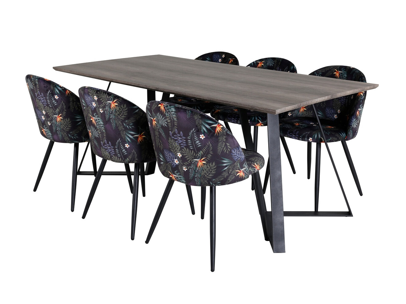 Eetkamerset Dallas 340 (Bloemen patroon + Zwart)