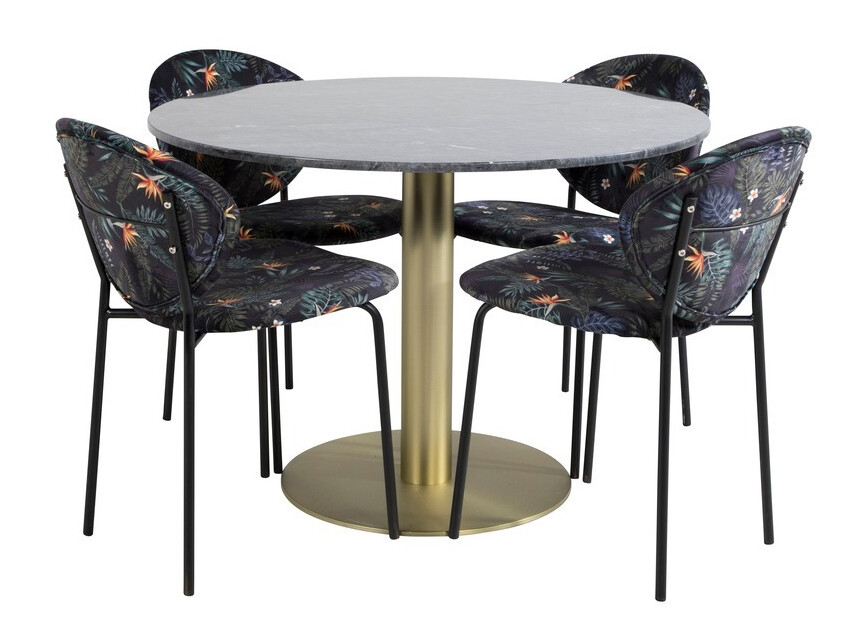 Eetkamerset Dallas 1209 (Bloemen patroon + Zwart)