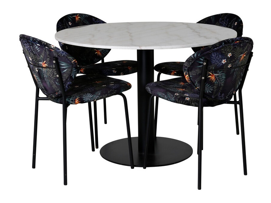 Eetkamerset Dallas 1298 (Bloemen patroon + Zwart)