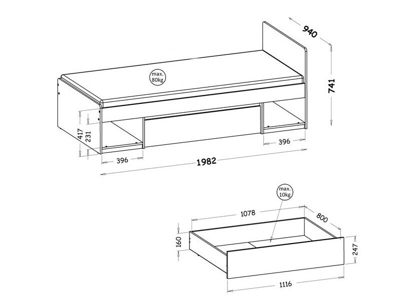 Bed Evaropha 108 (Wotan eik + Wit)