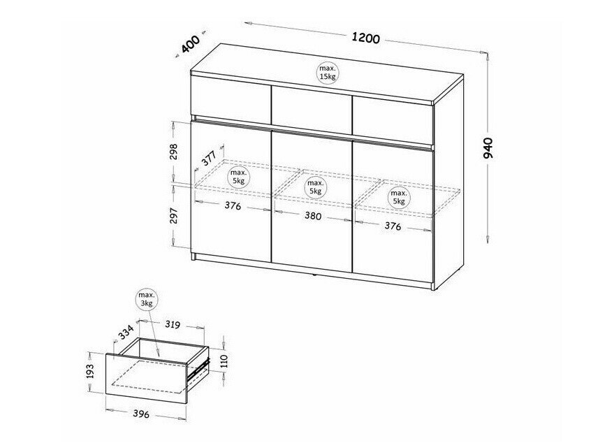 Ladekast Evaropha 105 (Wotan eik + Wit)