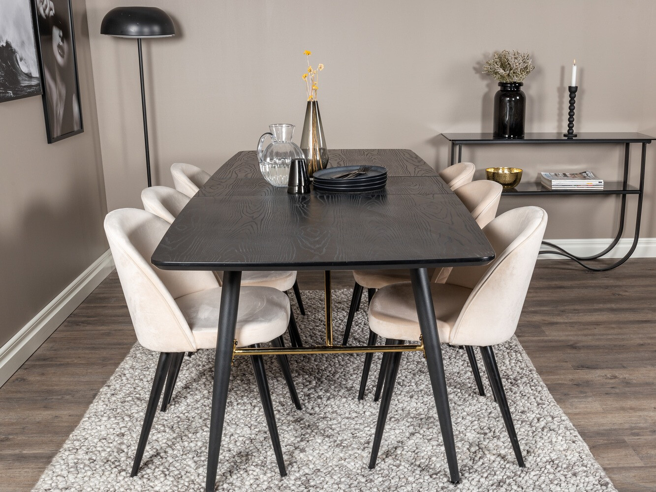Eetkamerset Dallas 1449 (Beige + Zwart)