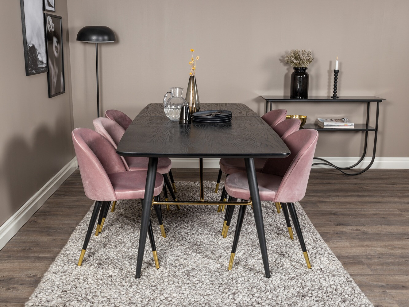 Eetkamerset Dallas 1451 (Roze + Zwart)