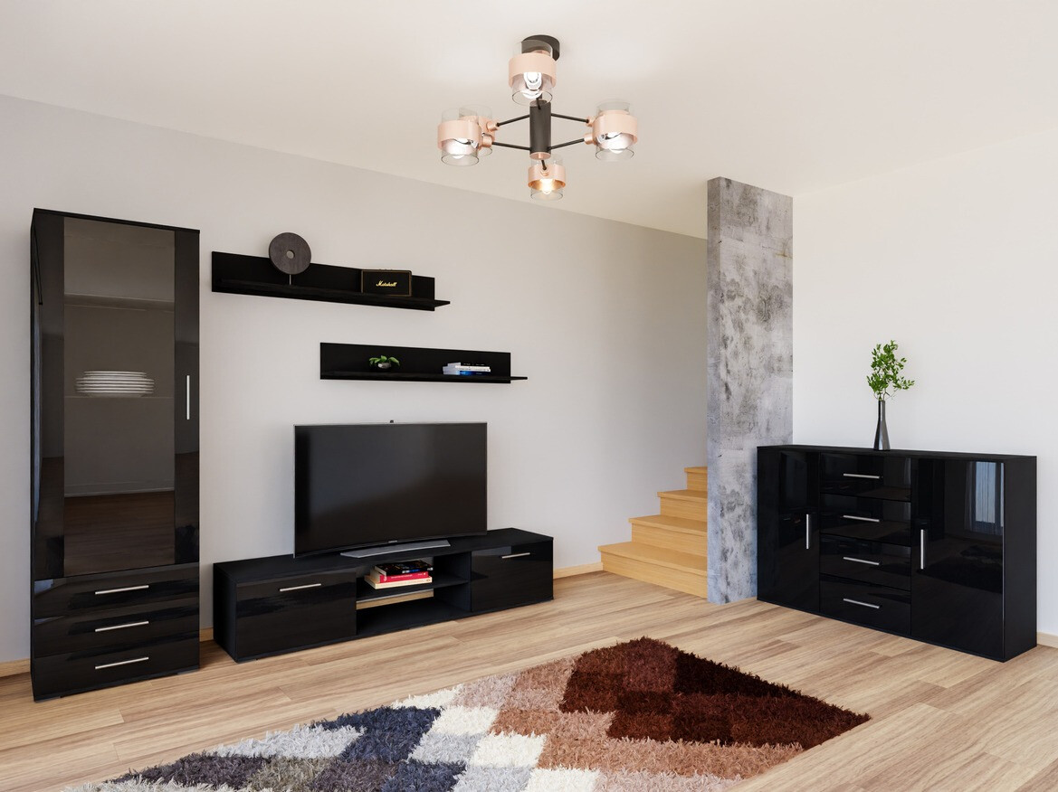 Woonkamerset Tornola 108 (Zwart + Glanzend zwart)