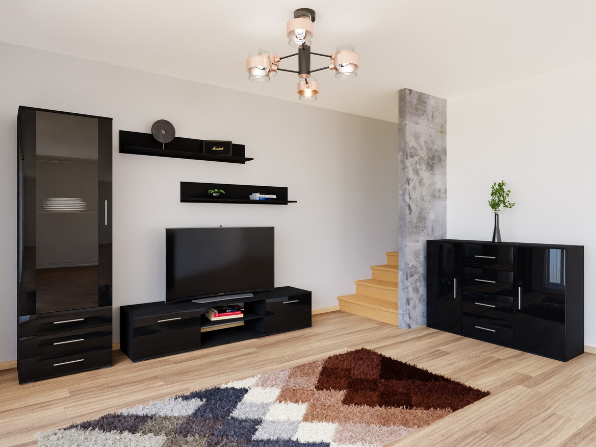 Woonkamerset Tornola 108 (Zwart + Glanzend zwart)