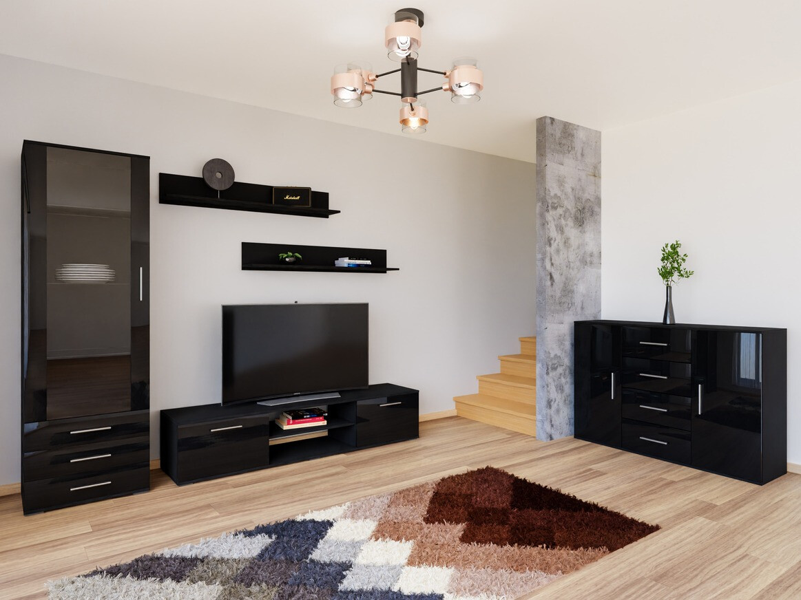 Woonkamerset Tornola 108 (Zwart + Glanzend zwart)