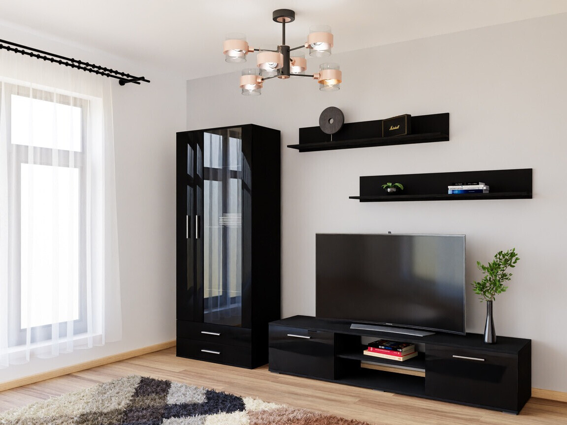 Woonkamerset Tornola 115 (Zwart + Glanzend zwart)