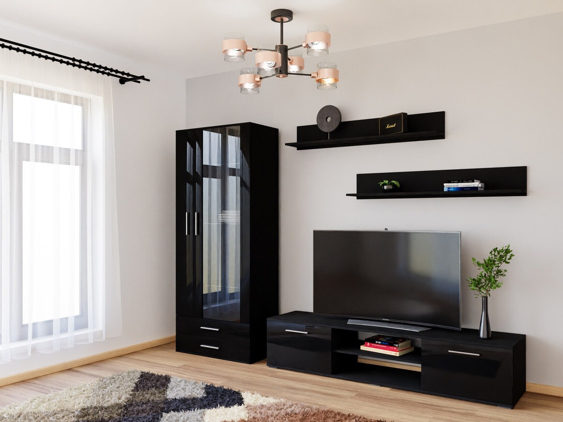 Woonkamerset Tornola 115 (Zwart + Glanzend zwart)