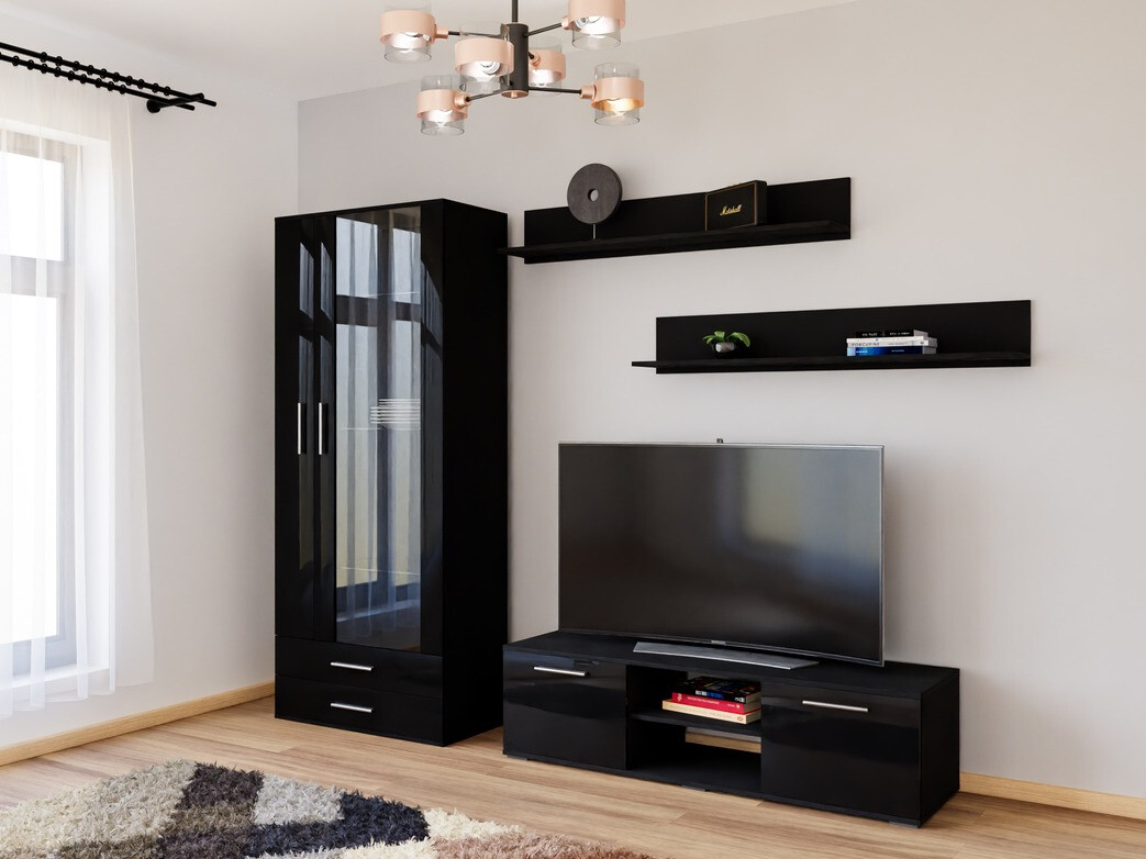 Woonkamerset Tornola 117 (Zwart + Glanzend zwart)
