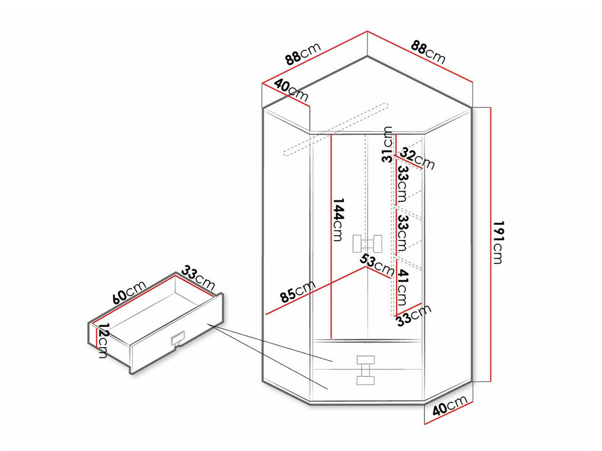 Hoekkledingkast Florevi 114 (Grijs met glans + Artisan eiken)