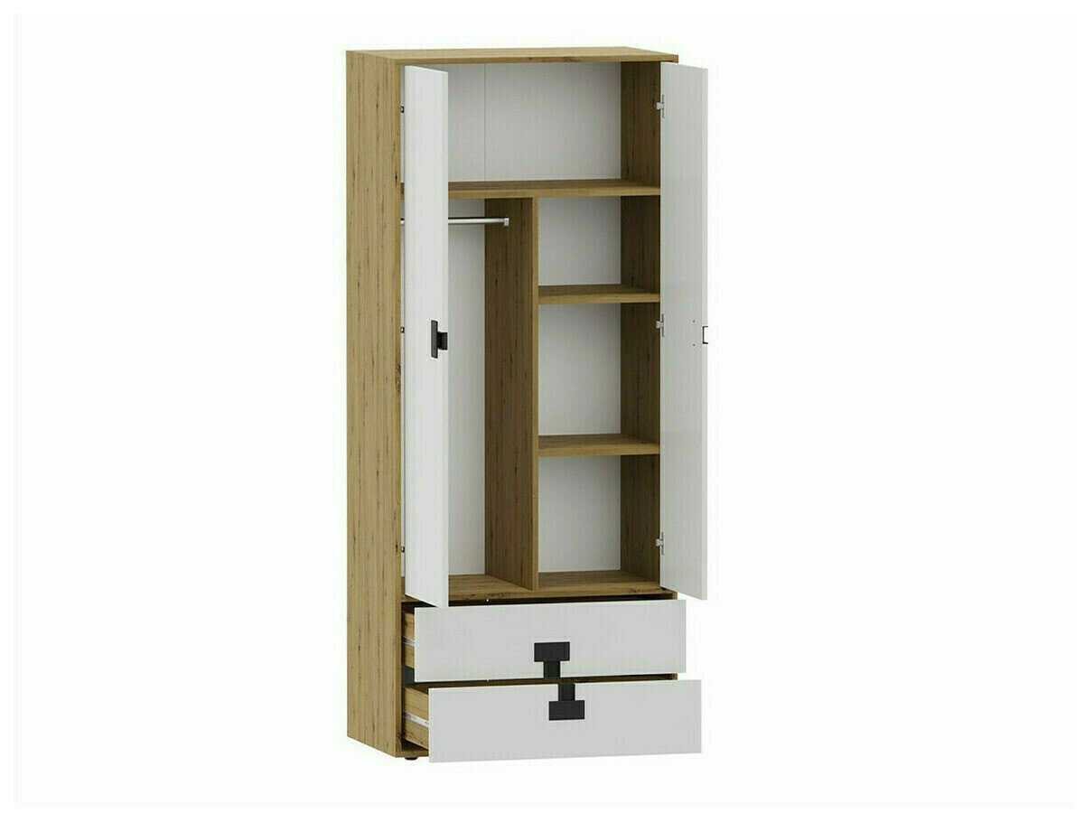 Kledingkast Florevi 113 (Glanzend wit + Artisan eiken)