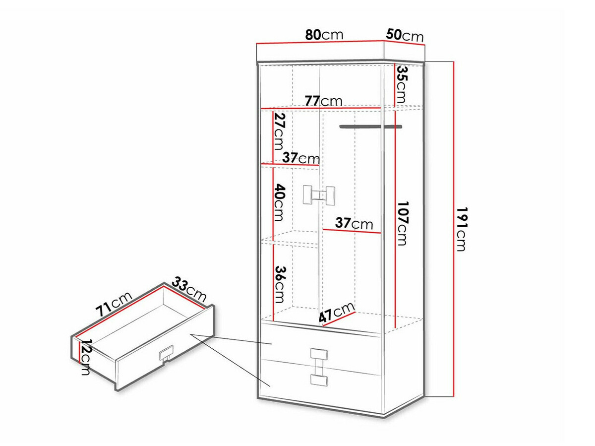 Kledingkast Florevi 113 (Mat wit + Artisan eiken)