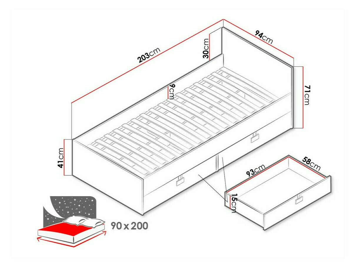 Bed Florevi 106 (Grijs met glans + Artisan eiken)