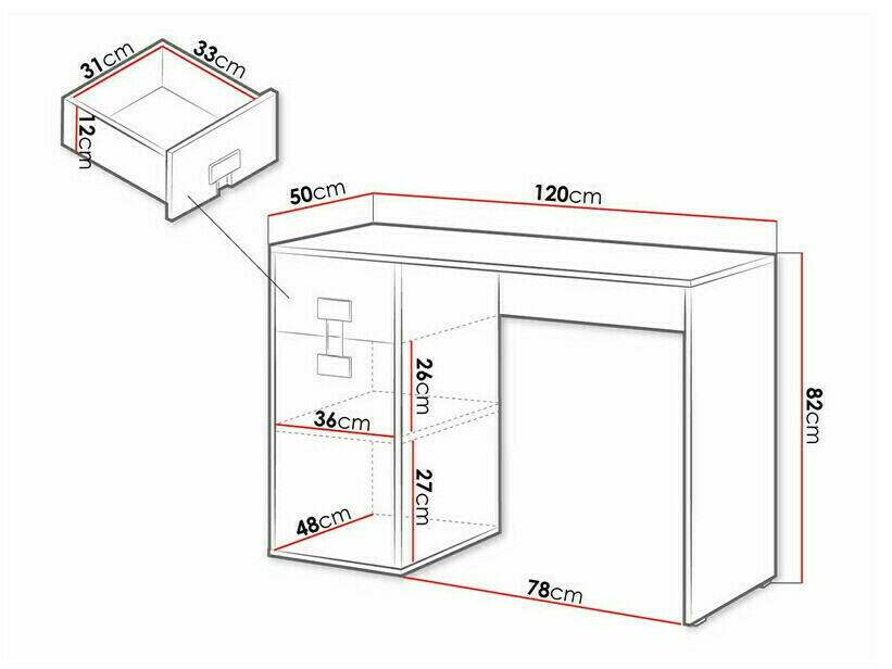 Bureau Florevi 100 (Grijs met glans + Artisan eiken)