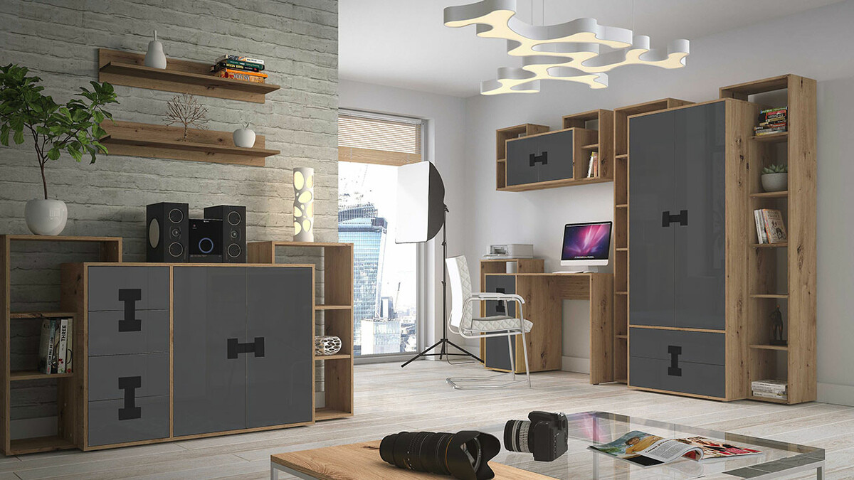 Bureau Florevi 100 (Grijs met glans + Artisan eiken)