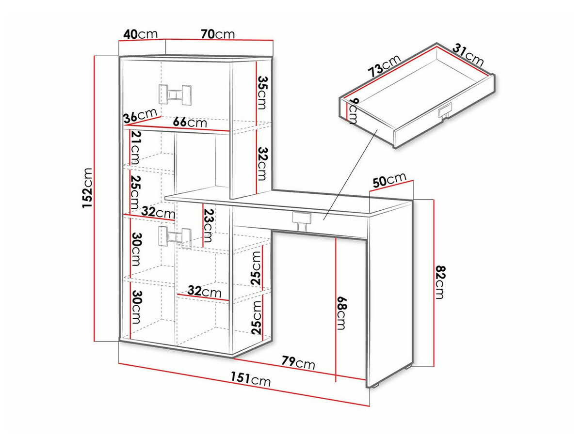 Bureau Florevi 101 (Mat wit + Artisan eiken)