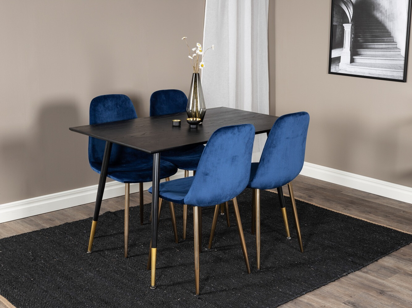 Eetkamerset Dallas 1693 (Blauw + gouden)
