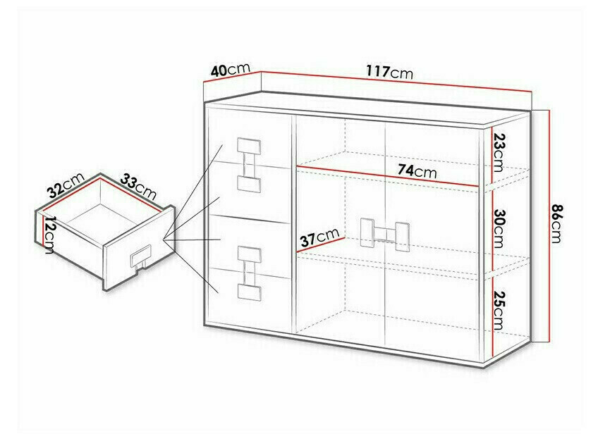 Ladekast Florevi 102 (Glanzend wit + Artisan eiken)