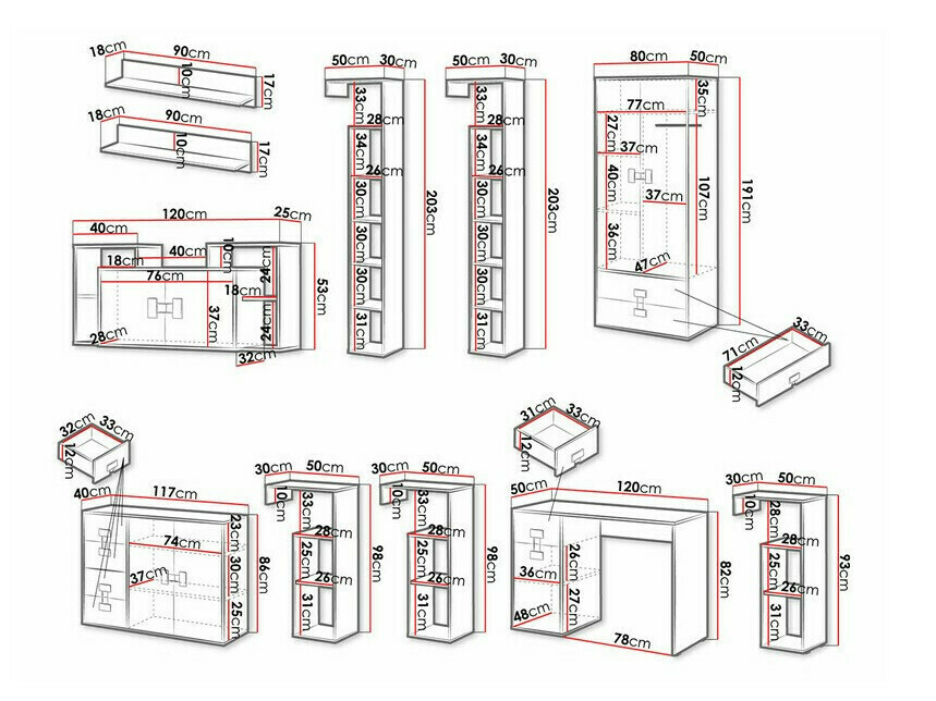 Meubelset Florevi 105 (Mat wit + Artisan eiken)