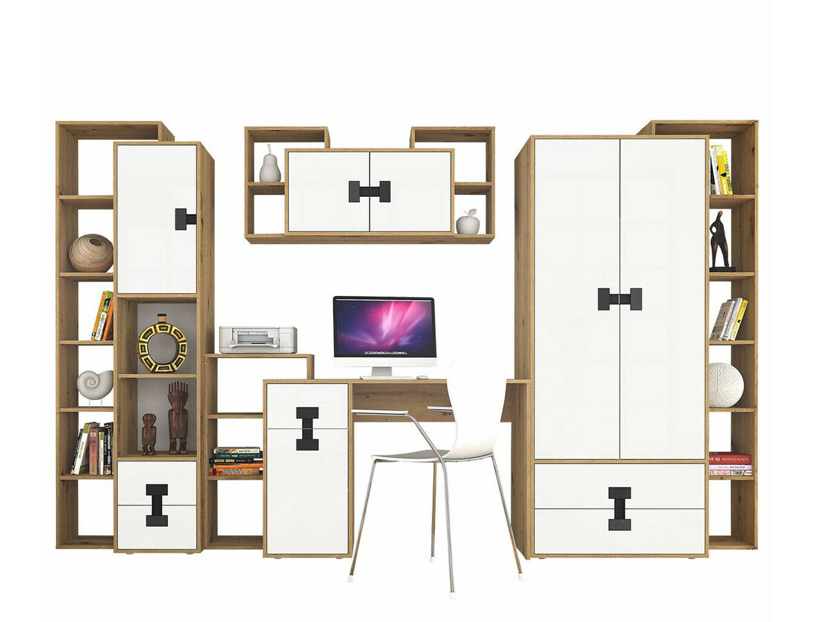 Thuiskantoorset Florevi 104 (Mat wit + Artisan eiken)