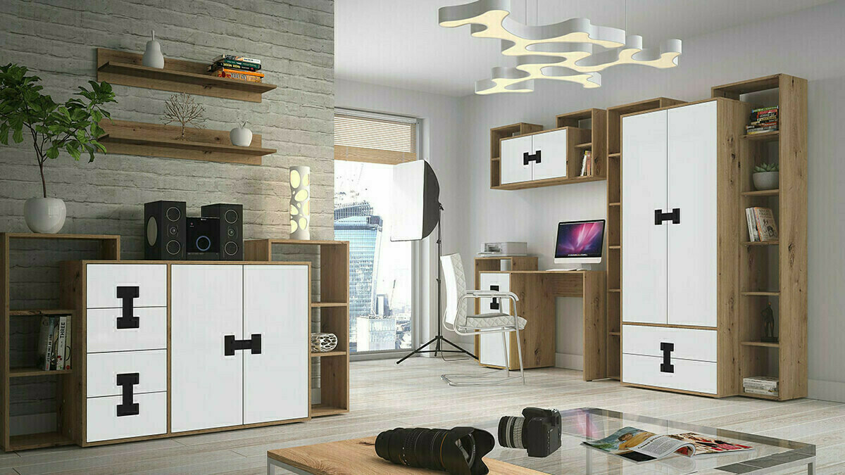 Wandkast Florevi 107 (Mat wit + Artisan eiken)