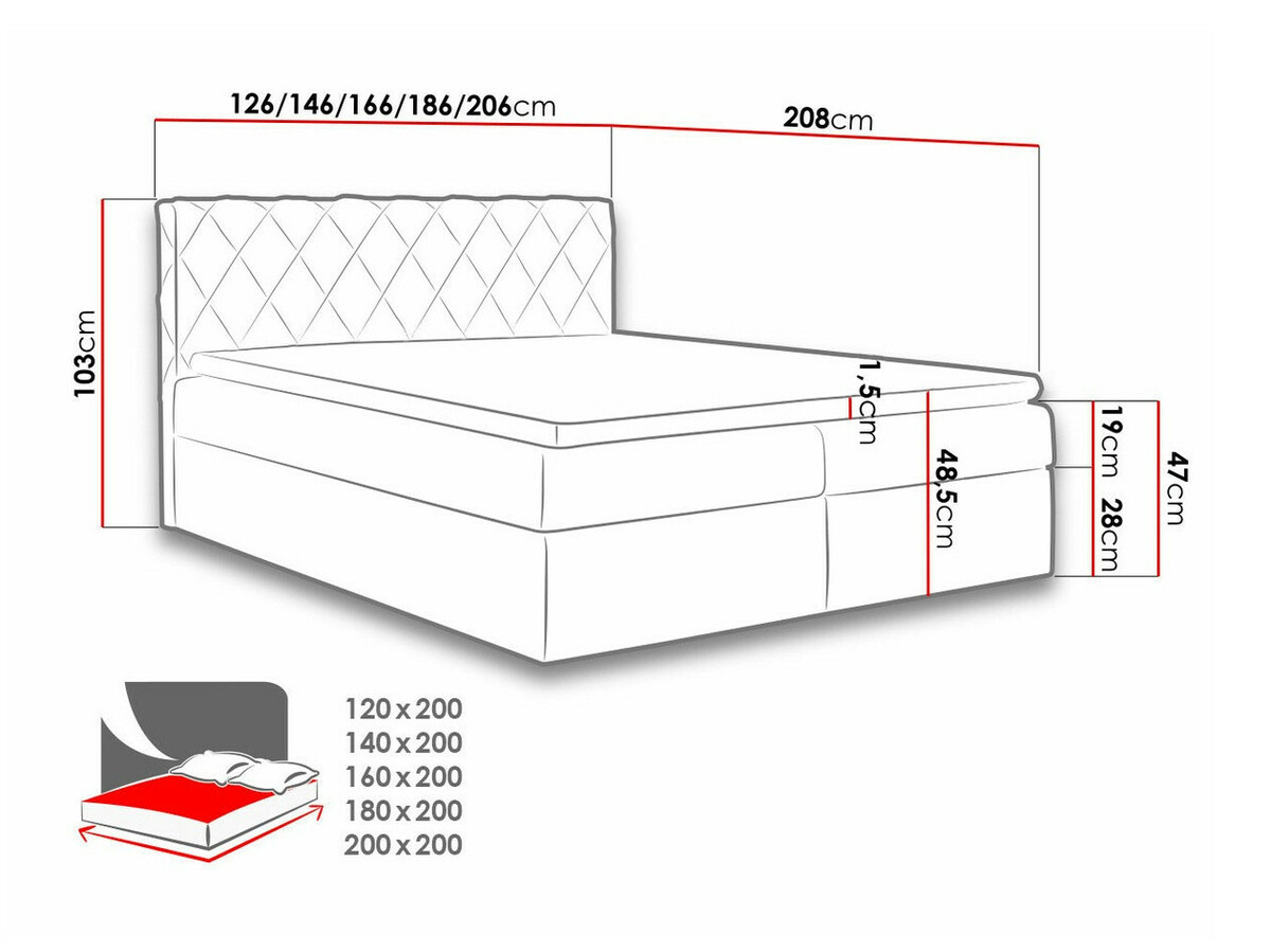 Boxspring Baltimore 127 (Velluto 3)