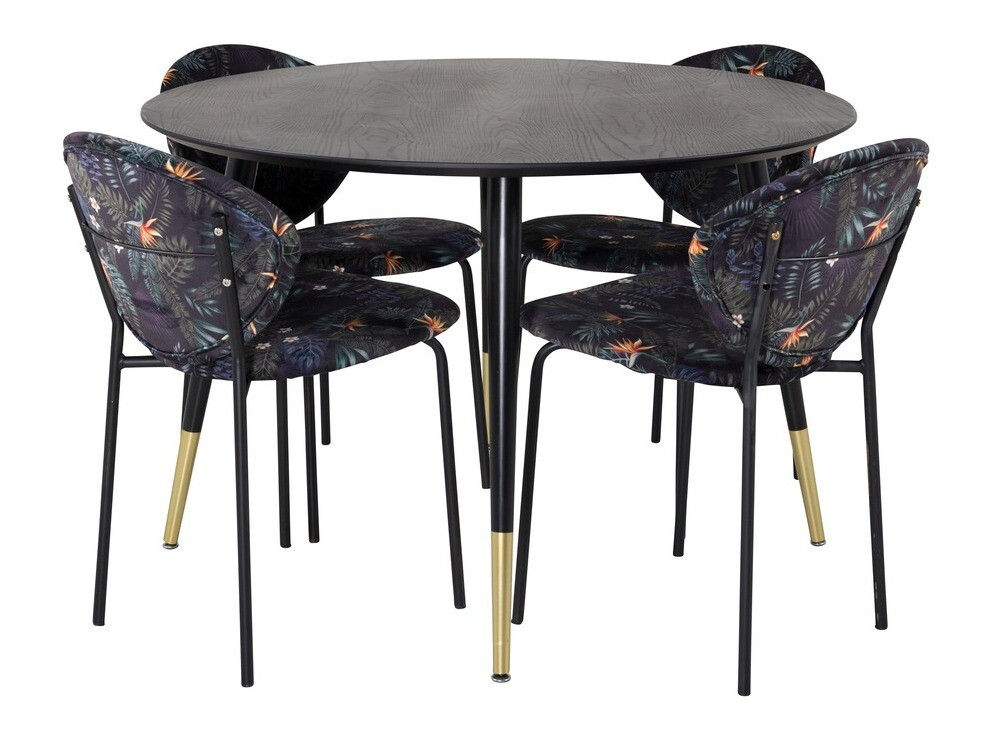 Eetkamerset Dallas 1186 (Bloemen patroon + Zwart)
