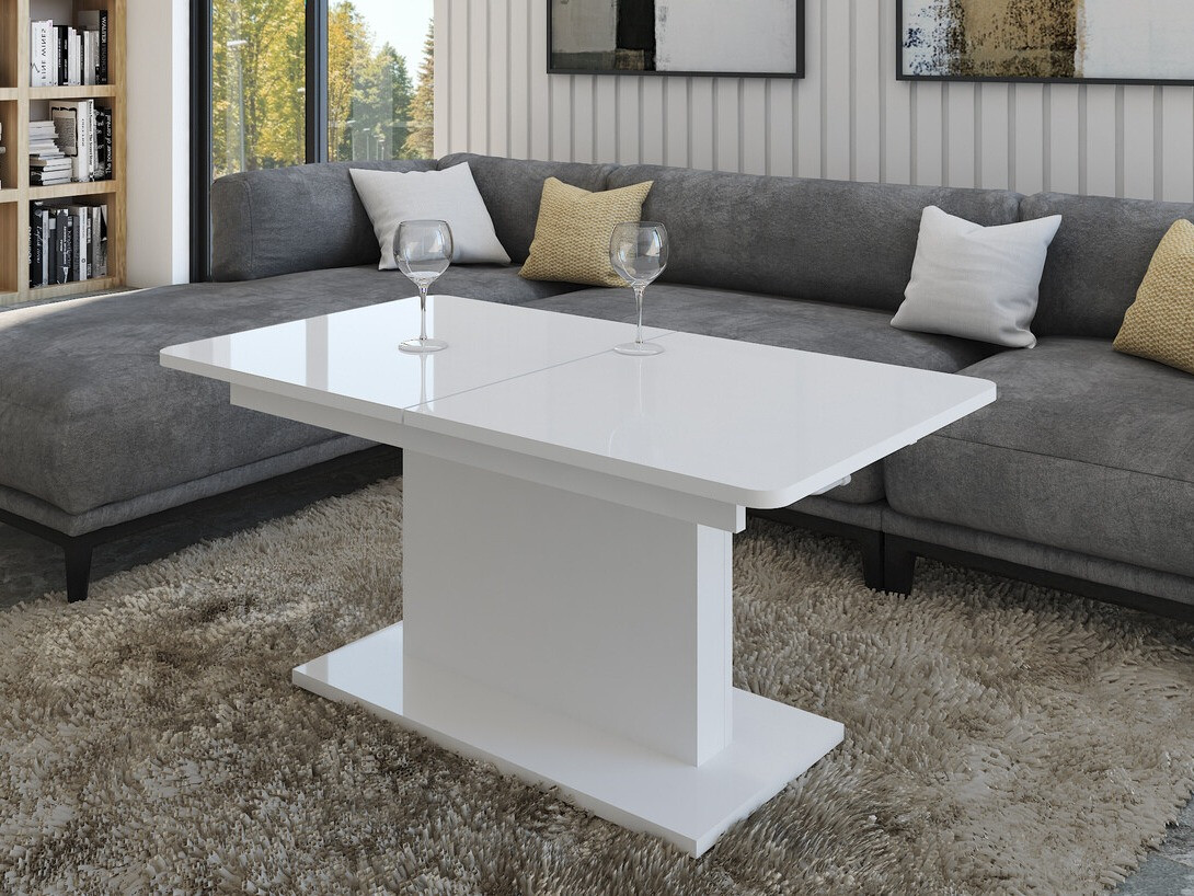 Transformeerbare salontafel Ogden 158 (Glanzend wit + Wit)
