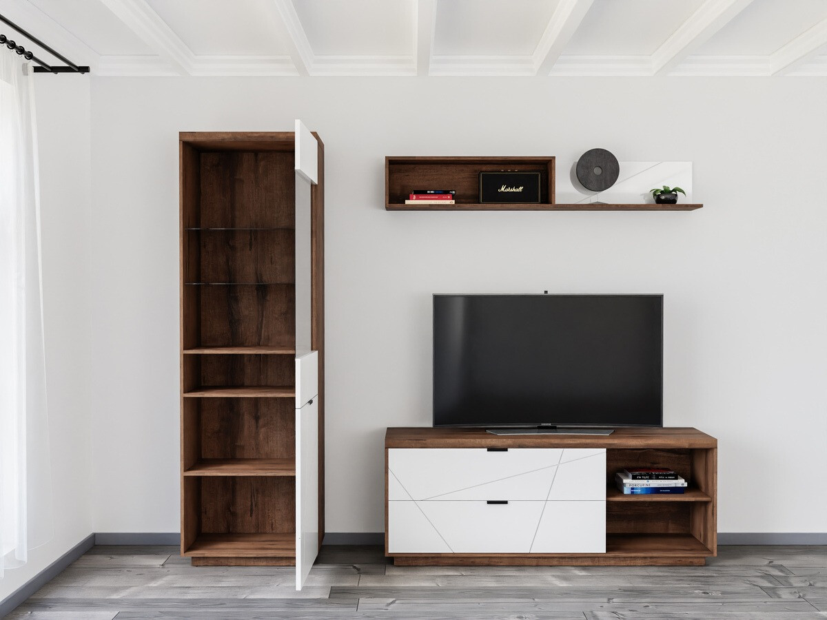 Woonkamerset Fivale 113 (Donker delano-eik + Glanzend wit)