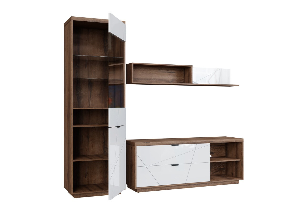 Woonkamerset Fivale 113 (Donker delano-eik + Glanzend wit)