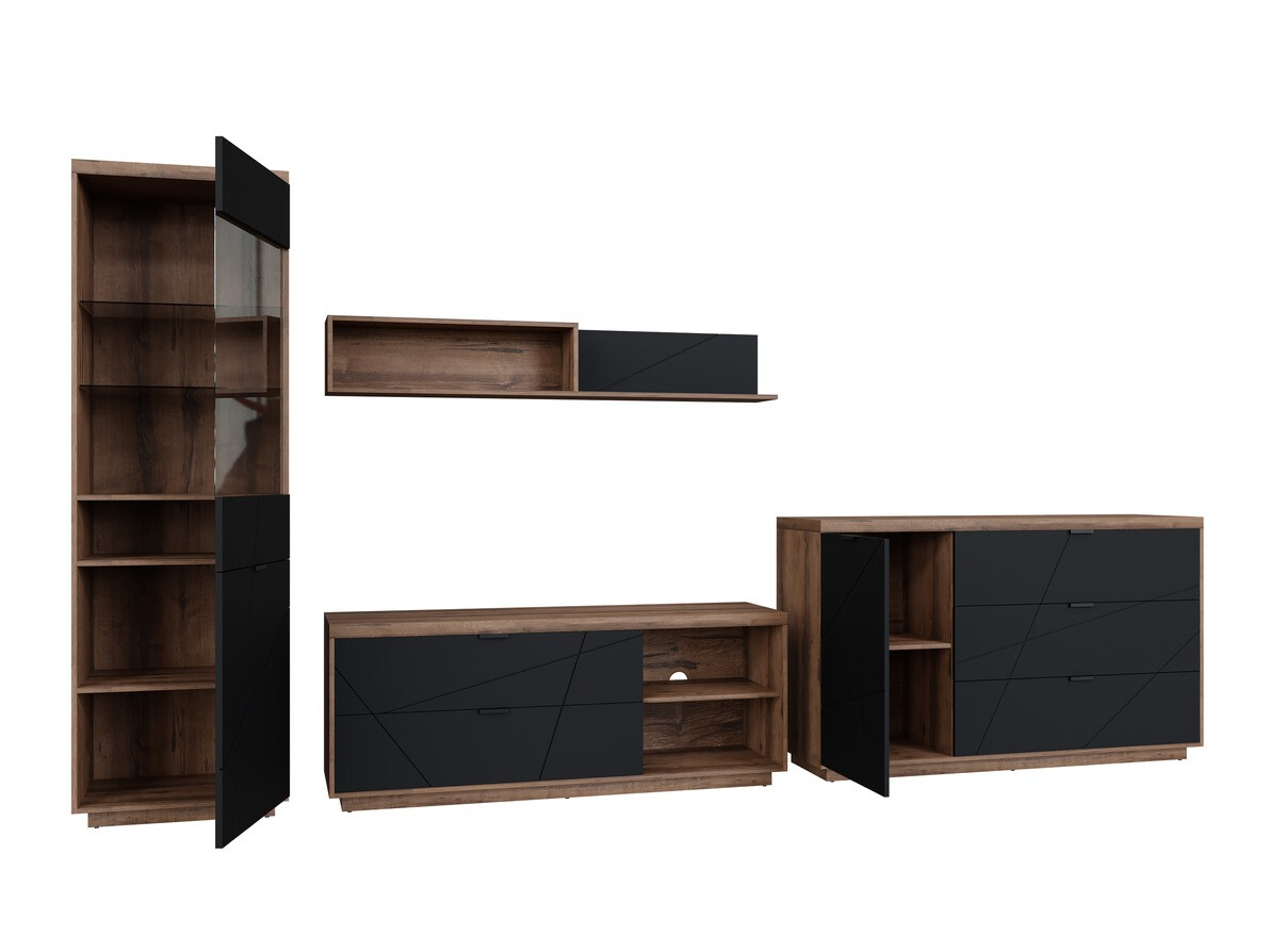 Woonkamerset Fivale 114 (Donker delano-eik + Matzwart)