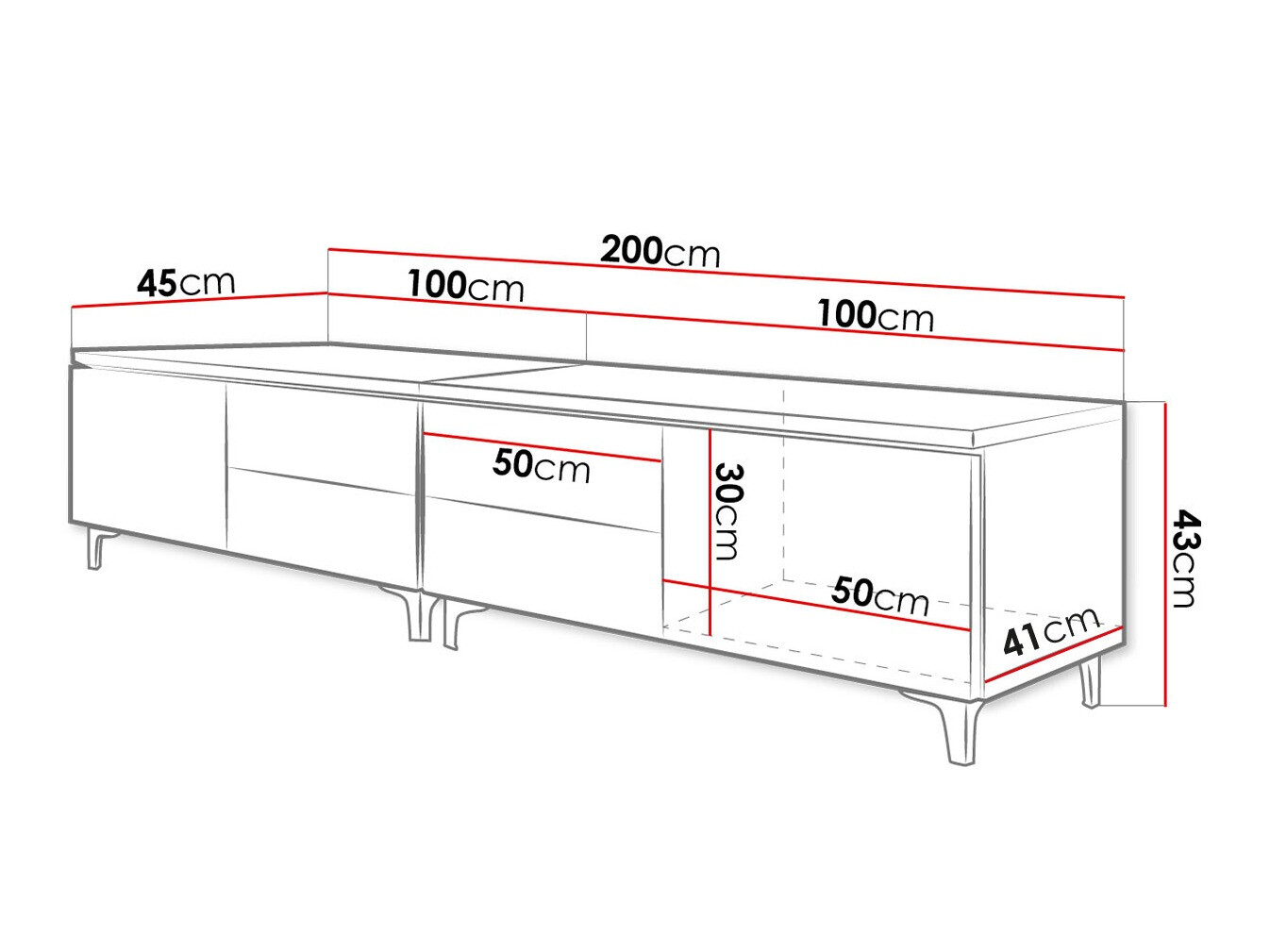 TV-meubel Nashville 128 (Wit + Glanzend zwart)