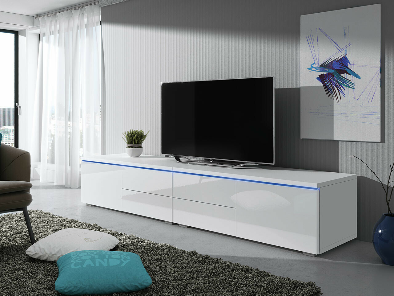 TV-meubel Nashville 129 (Wit + Glanzend wit)