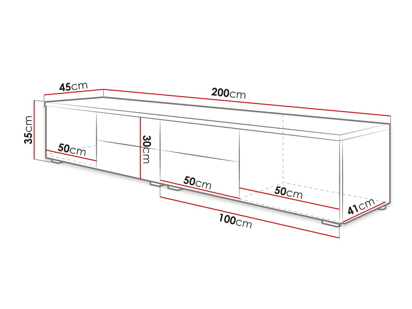 TV-meubel Nashville 129 (Wit + Grijs met glans)