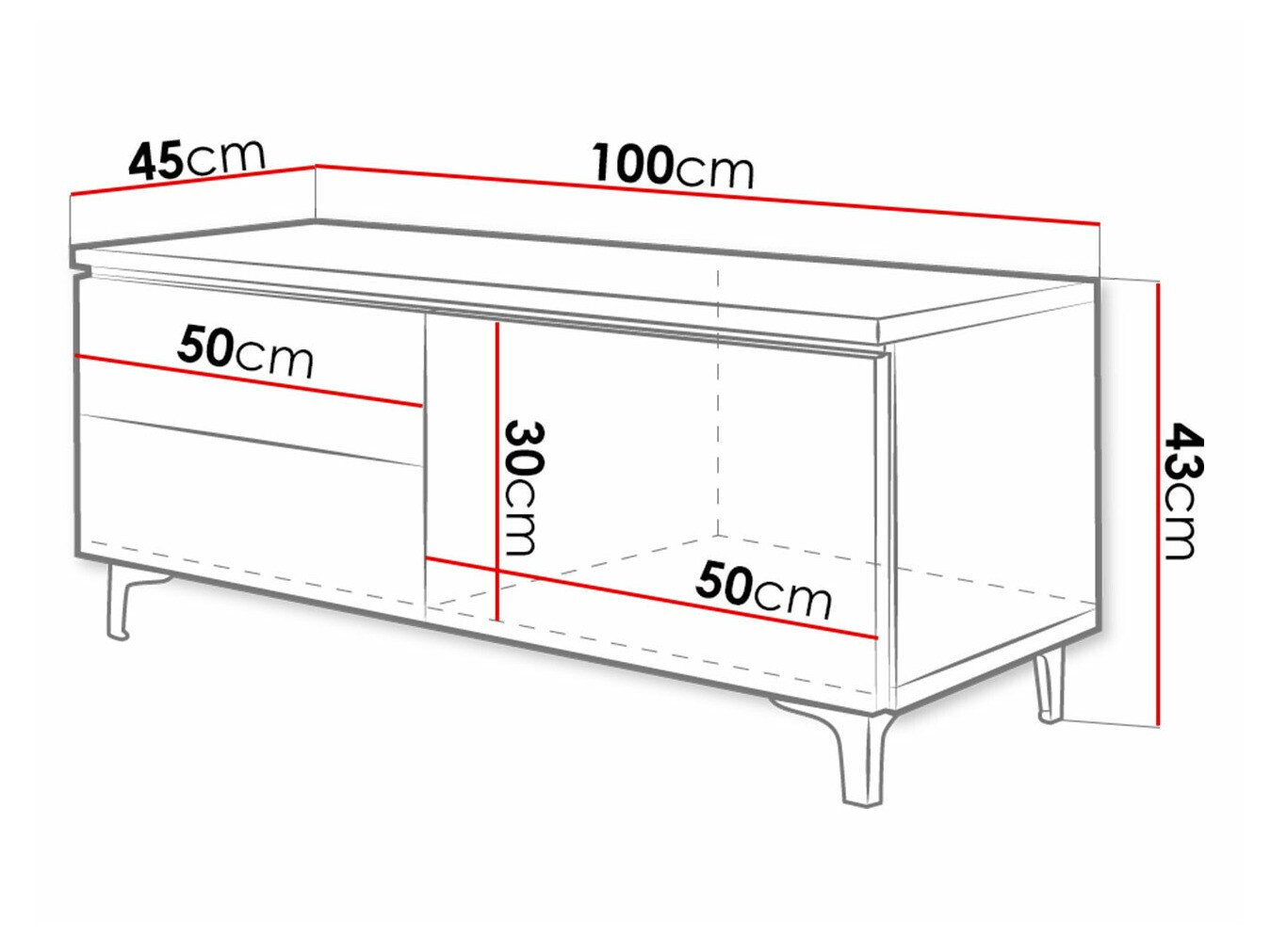TV-meubel Nashville 130 (Wit + Glanzend zwart)