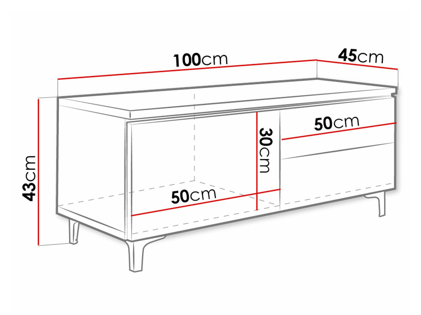 TV-meubel Nashville 130 (Wit + Glanzend zwart)