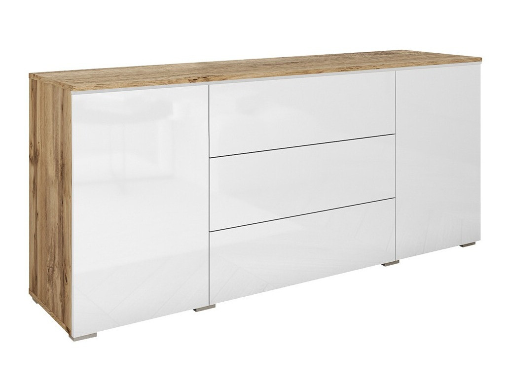 Ladekast Mirfivo 102 (Wotan eik + Glanzend wit)