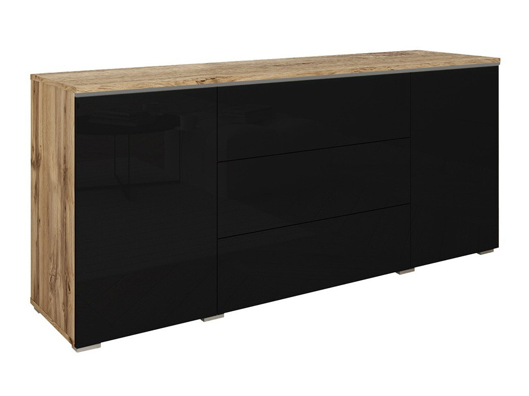 Ladekast Sarasota 142 (Wotan eik + Glanzend zwart)