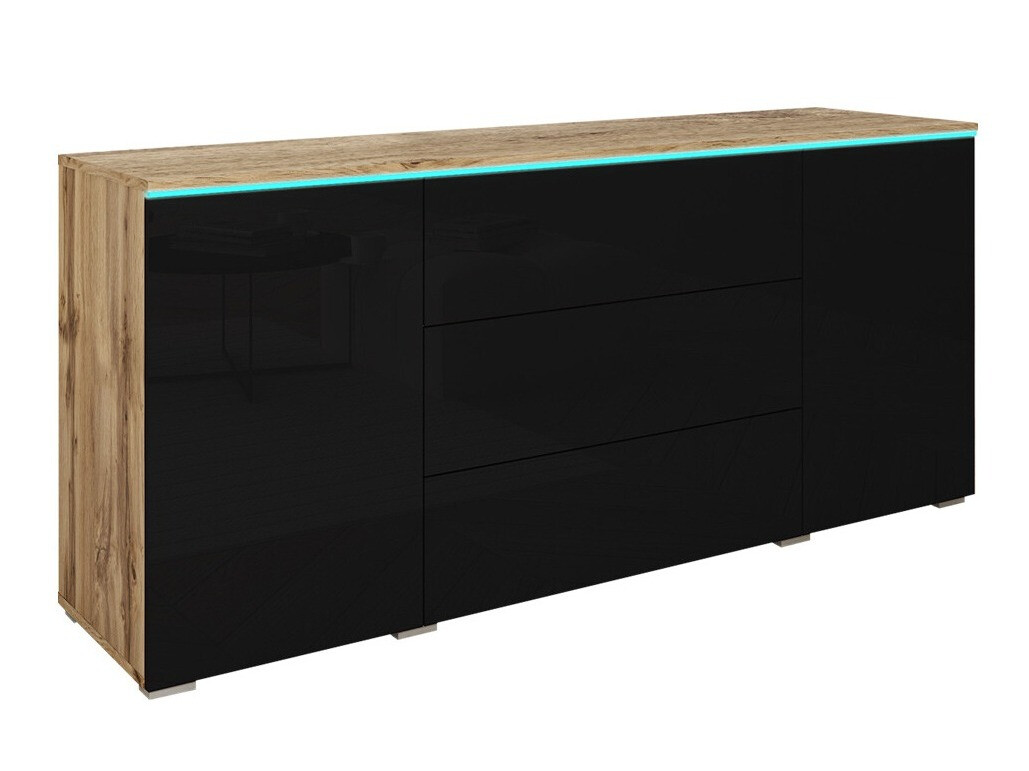 Ladekast Sarasota 142 (Wotan eik + Glanzend zwart)