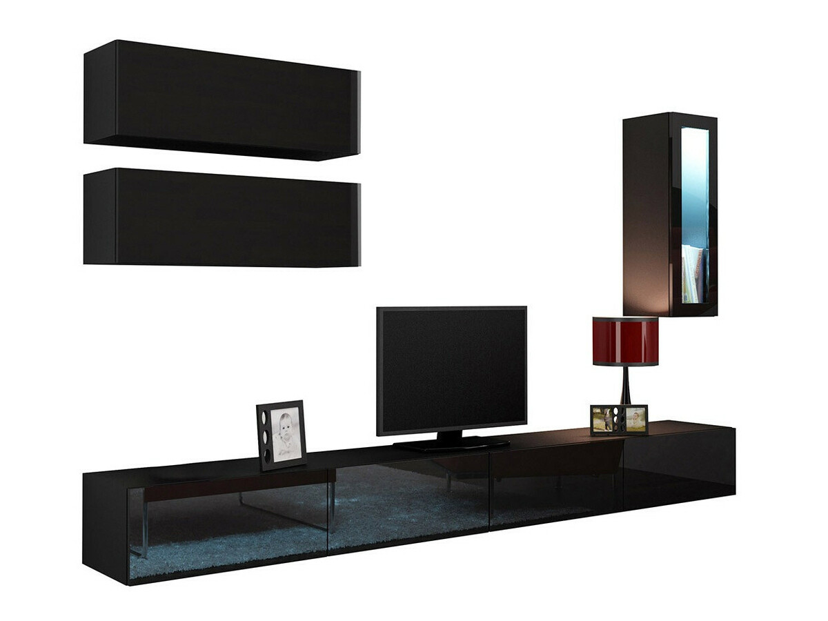 Woonkamerset Venenou 137 (Zwart + Glanzend zwart)