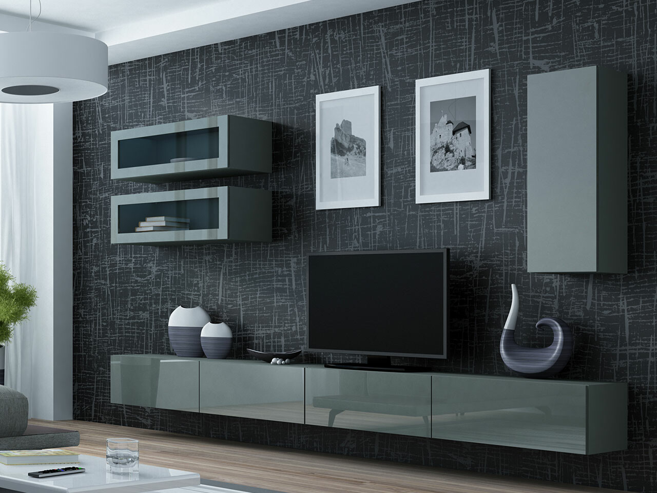 Woonkamerset Venenou 138 (Grijs + Grijs met glans)