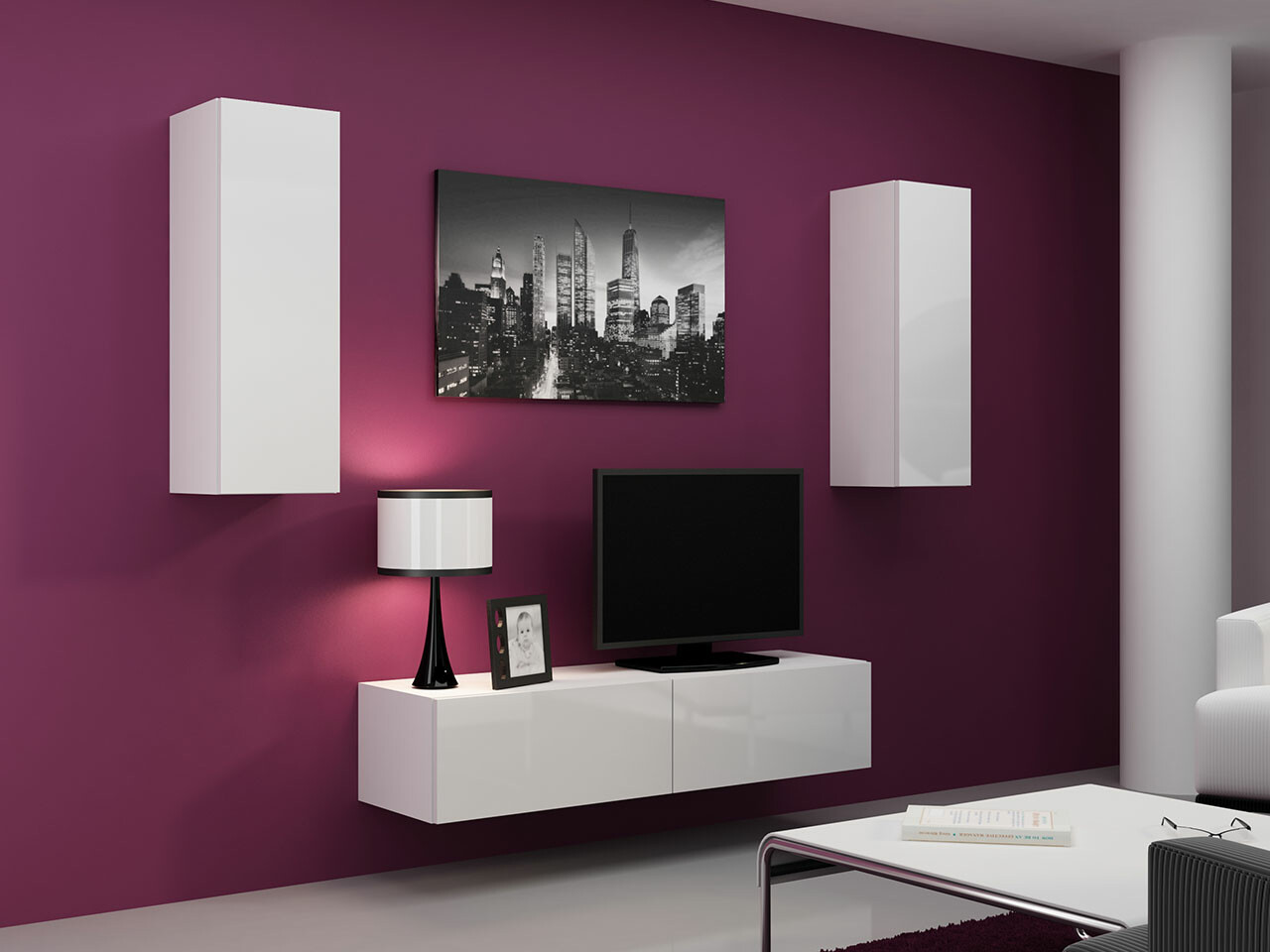 Woonkamerset Venenou 141 (Wit + Glanzend wit)