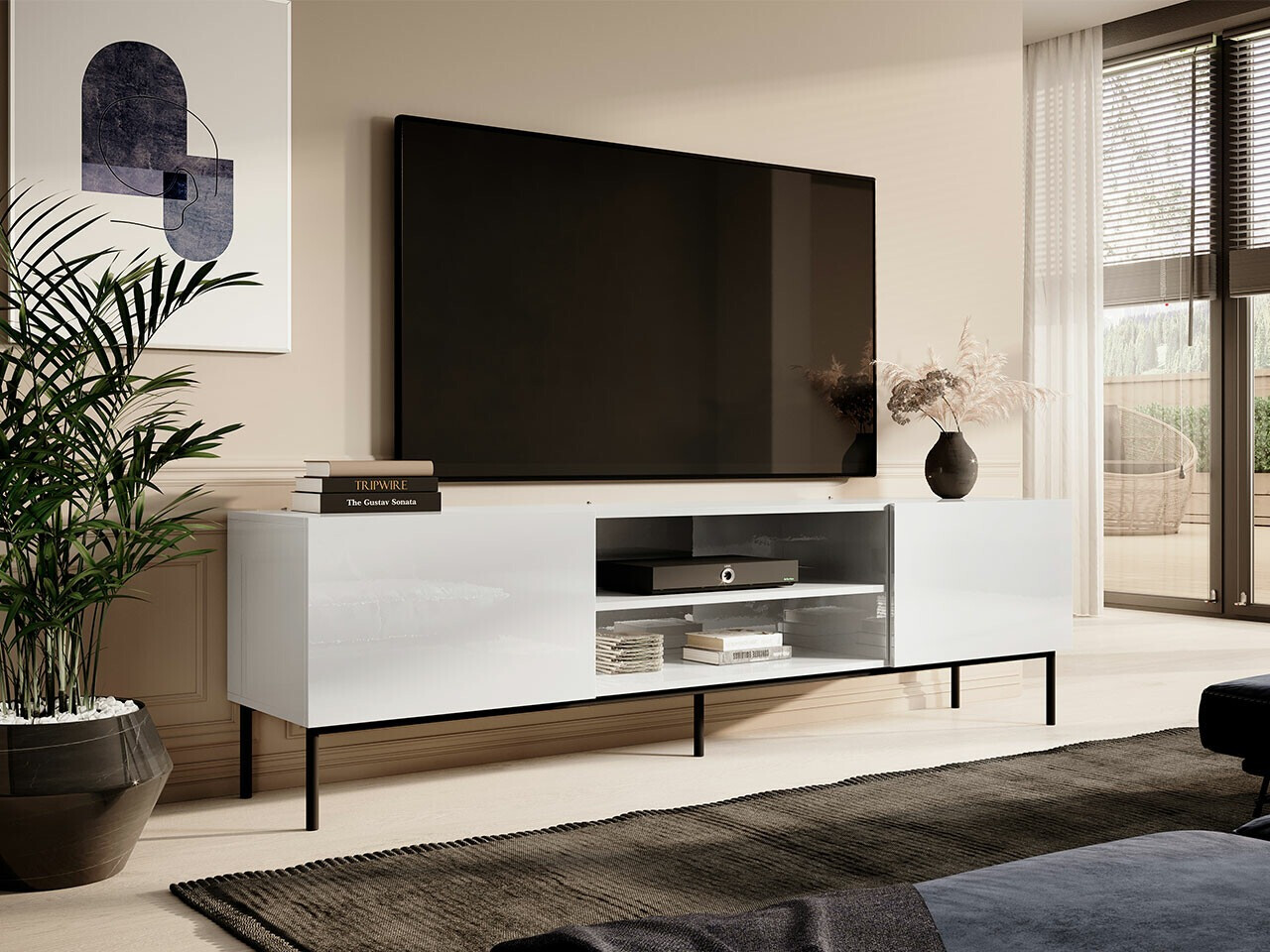 TV-meubel Charlotte 166 (Wit + Glanzend wit)