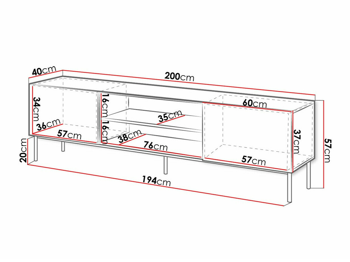 TV-meubel Charlotte 166 (Wit + Glanzend wit)